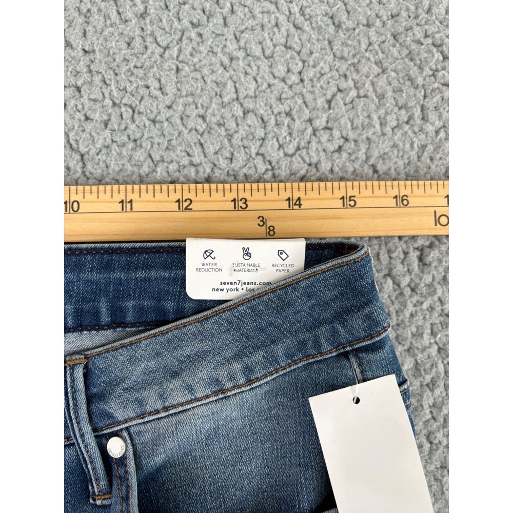 Seven7 Jeans Womens 12 High Rise Button Fly Flare Raw Hem Medium Wash - Picture 8 of 11